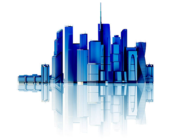 istock 3d city isolated on mirror floor 466213536