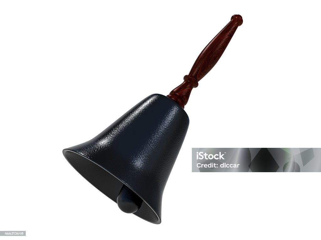 Back Iron Bell Black Iron Bell on the Wooden Handle Isolated on White Background Black Color Stock Photo