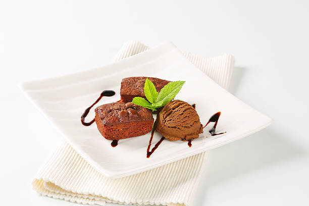 istock Mini brownies with scoop of chocolate ice cream 466214201