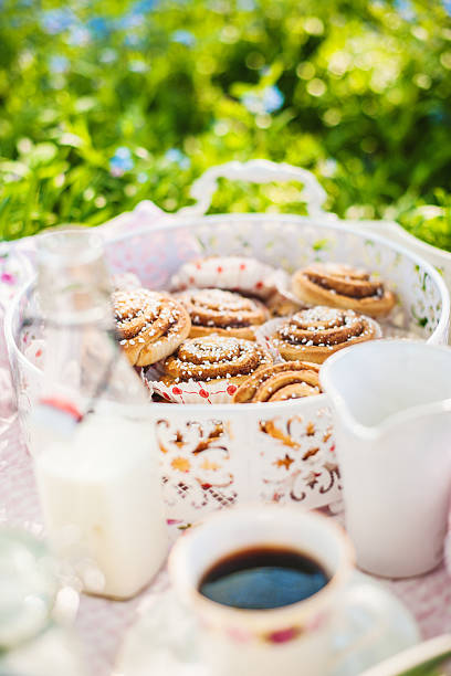istock Cinnamon buns and coffee in the summer sun 466214485