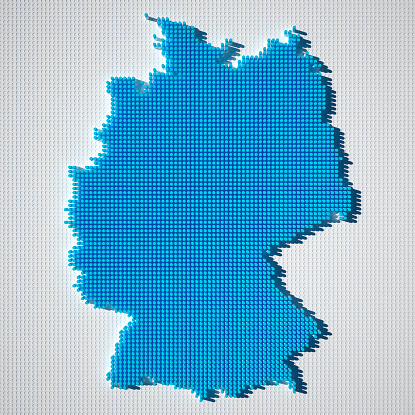 Abstract 3D dot pattern vector map of Germany. Carefully built with little circles. V-Ray 3D Rendering with Global Illumination. Very high resolution available!