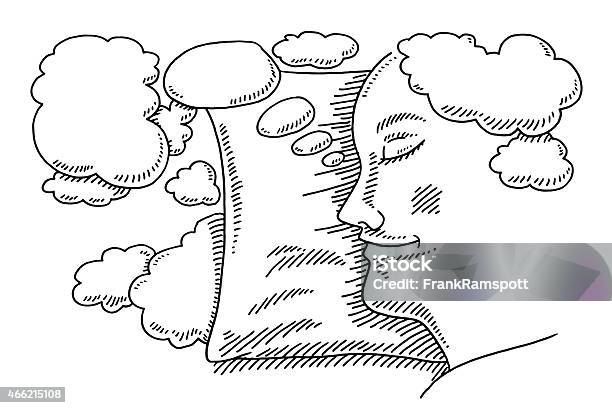 Sleeping Person Dreams Thought Bubbles Drawing Stock Illustration - Download Image Now - Human Face, Profile View, Sleeping
