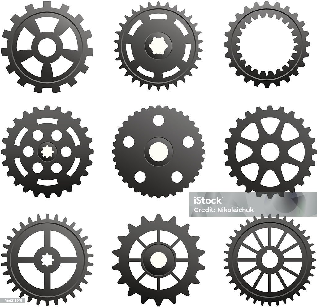 Set of gears and pinions on a white background. Vector illustration. It is created in the CorelDraw program. It is edited in the Adobe Illustrator program. It is kept in illustrator eps version 8. Concepts stock vector