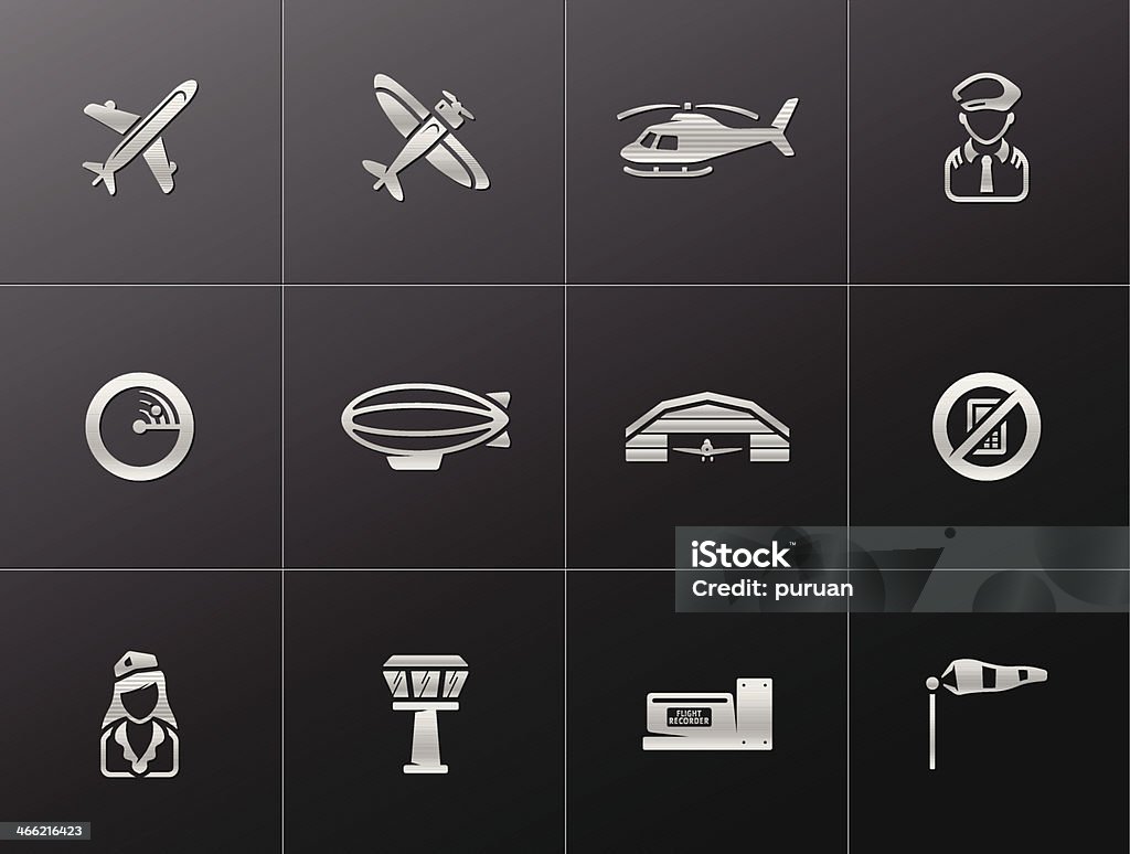 Metallic Icons - Aviation Aviation icons in metallic styles. EPS 10. AI, PDF & transparent PNG of each icon included.  Airplane Hangar stock vector