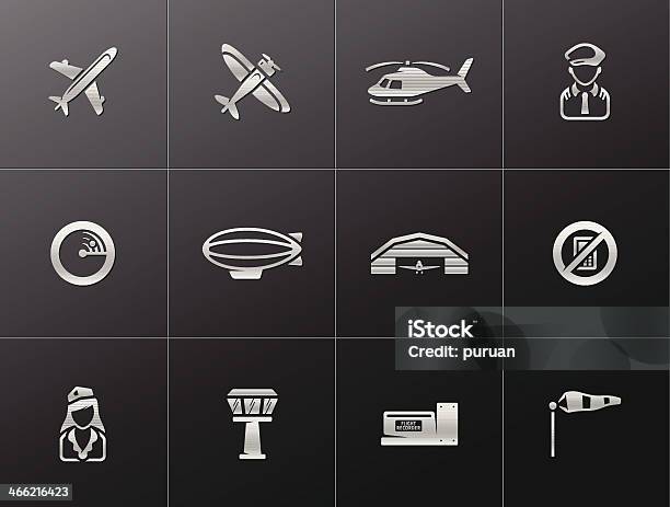 Metallic Icons Aviation Stock Illustration - Download Image Now - Airplane Hangar, Corporate Jet, Aerospace Industry