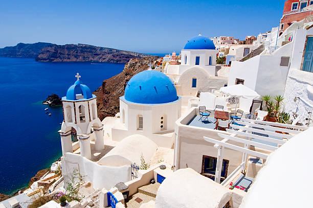 istock Oia church with blue domes on Santorini, Greece 466219164