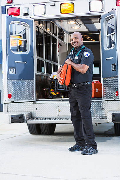 istock Paramedic standing by ambulance 466219807