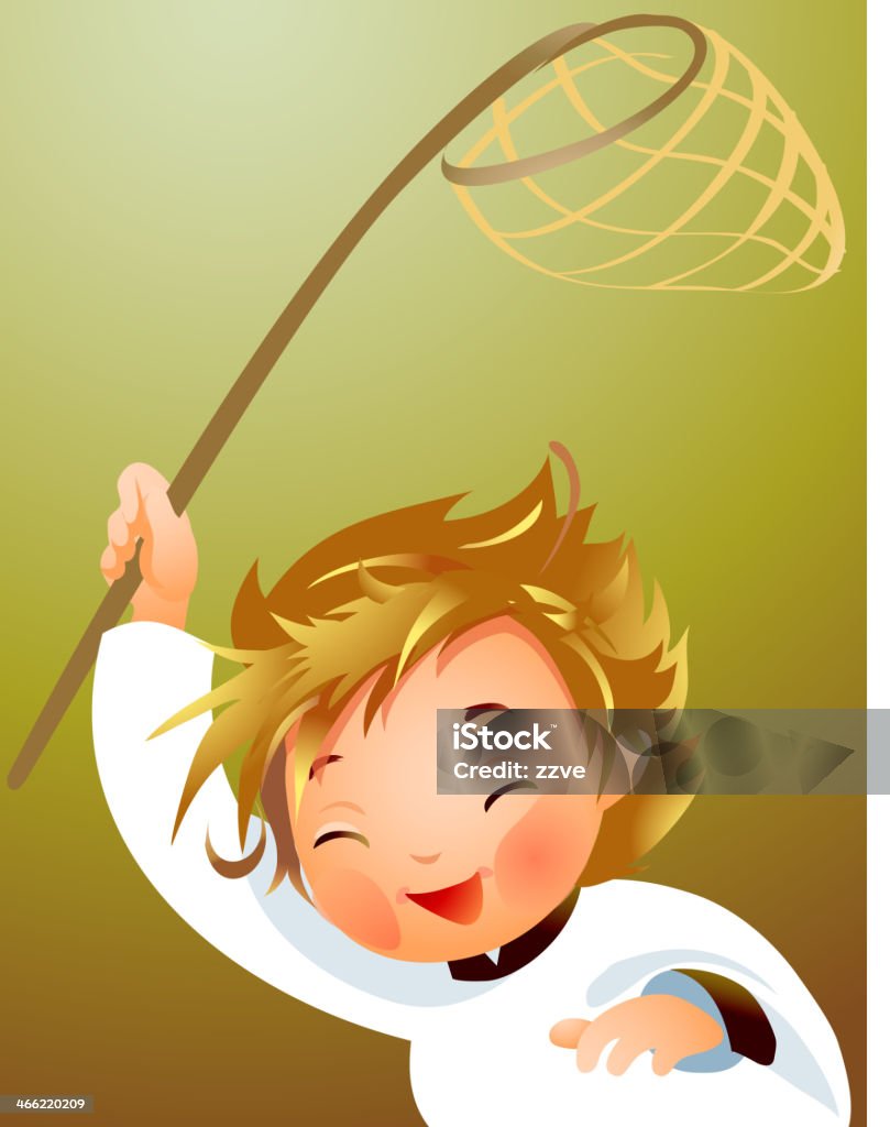 Enfant tenant Filet de pêche - clipart vectoriel de Activité libre de droits