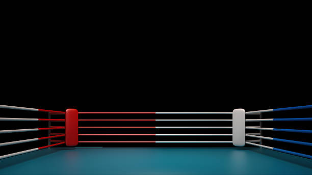 ボクシングリング絶縁にブラックの背景の高解像度の 3 d レンダー - boxing boxing ring rope three dimensional shape ストックフォトと画像