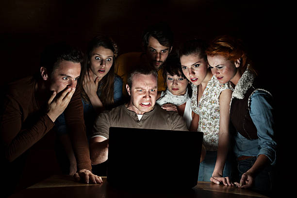 istock Group Of Frightened People With Laptop 466226777