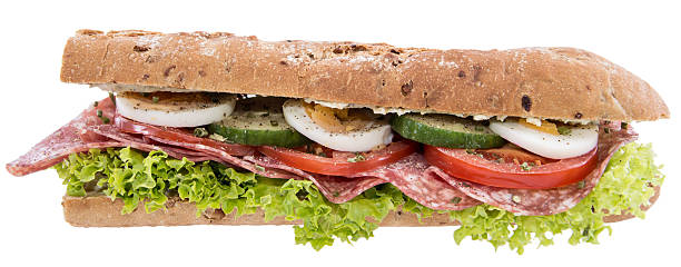 istock Salami Sandwich isolated on white 466226795