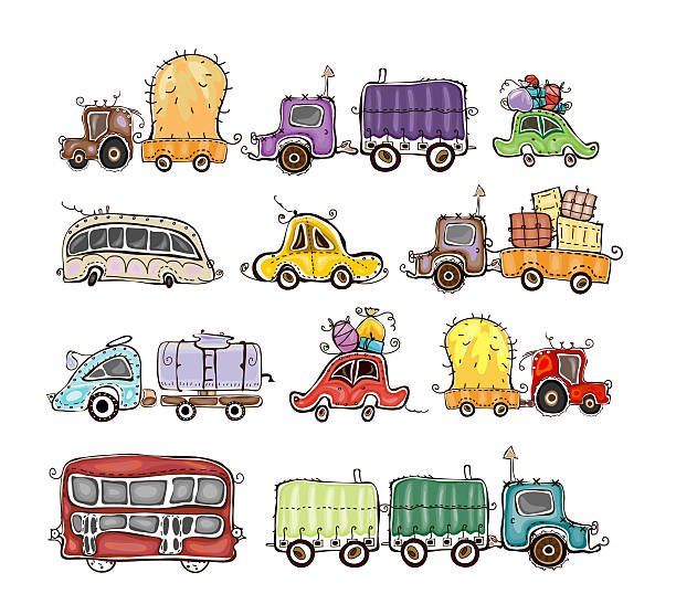 車と lorries セット、街の交通 - truck driver点のイラスト素材／クリップアート素材／マンガ素材／アイコン素材