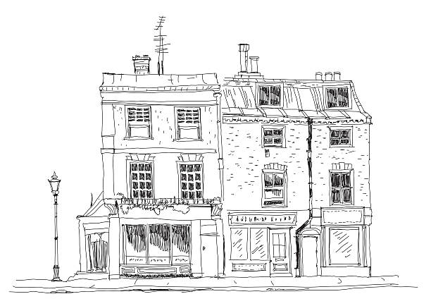 늙음 영어 떠들썩해질 house, london. 스케치 컬레션 - london england old fashioned england old stock illustrations