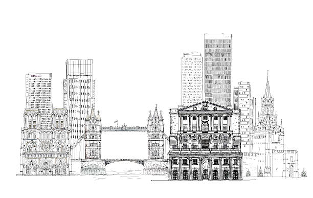 famous buildings of the world, sketch collection. - bank of england stock illustrations