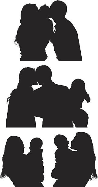 счастливая семья - silhouette mother baby computer graphic stock illustrations