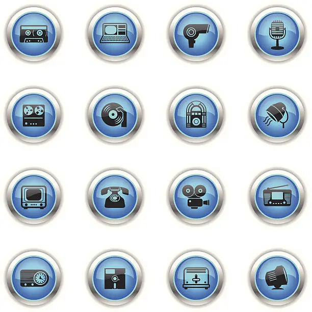 Vector illustration of Blue Icons - Retro Electronics