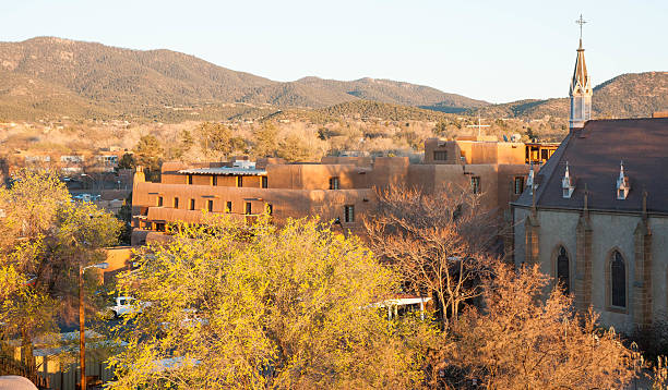 Santa Fe New Mexico at Sunset stock photo