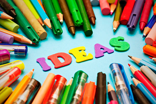 istock Play letters surrounded by stationery read IDEAS 466236453