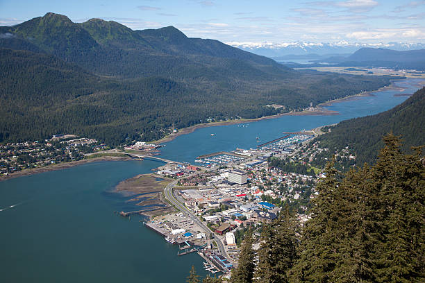 Juneau from the air Aerial view of Juneau, Capitol city of Alaska. juneau stock pictures, royalty-free photos & images