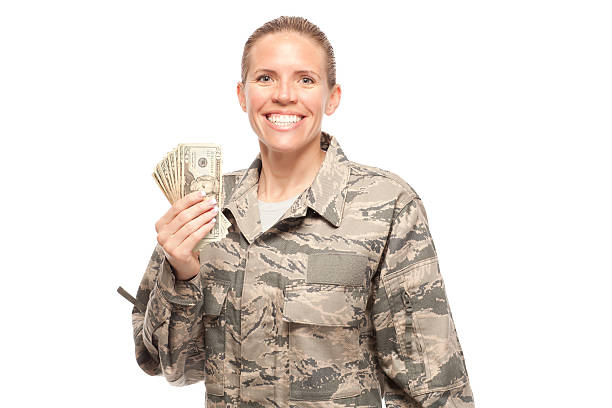 istock Happy female airman with money 466240922