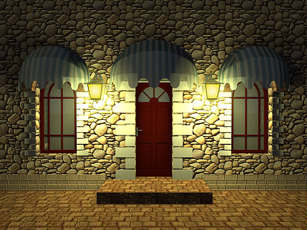 istock Front door of an old building at night. 466245872