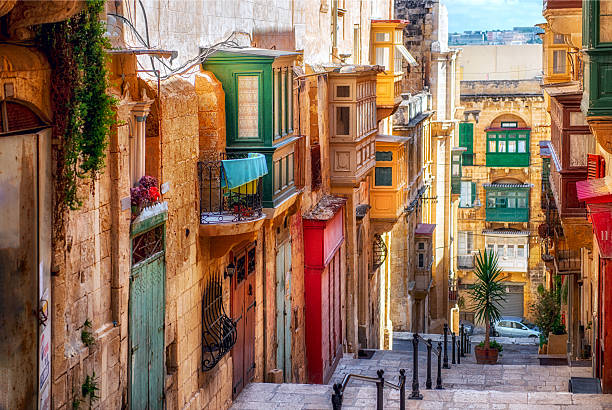Street of Valletta town Narrow street in Valletta - the capital of Malta. valletta photos stock pictures, royalty-free photos & images