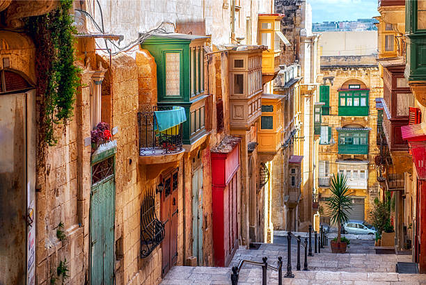 Street of Valletta town Narrow street in Valletta - the capital of Malta. narrow streets stock pictures, royalty-free photos & images