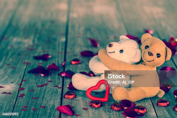 Lovely Hug Teddy Bears Love Valentines Background Vintage Filtered Stock Photo - Download Image Now