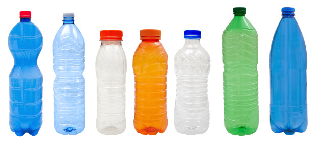 Multicolored   Plastic bottles isolated on white background