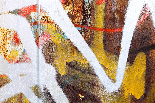 istock Abstract colorful graffiti fragment on rusted metal wall 466252359