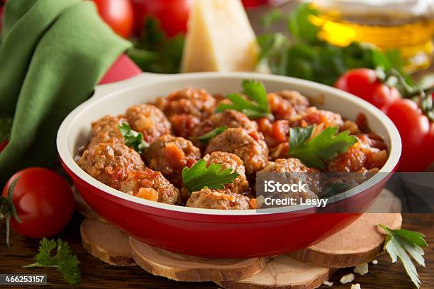 Meatballs In Italian Tomato Sauce Stock Photo - Download Image Now - Basil, Beef, Close-up