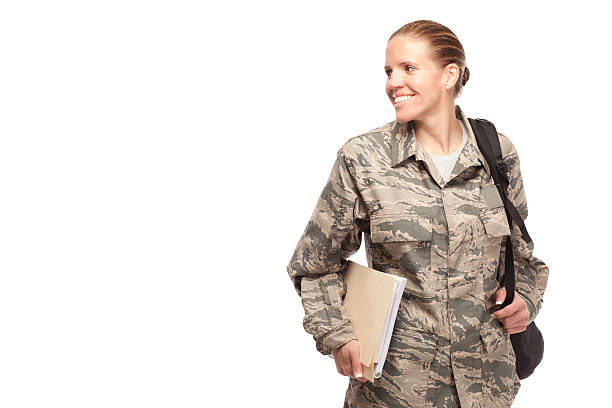 istock Female airman with books and bag 466254016