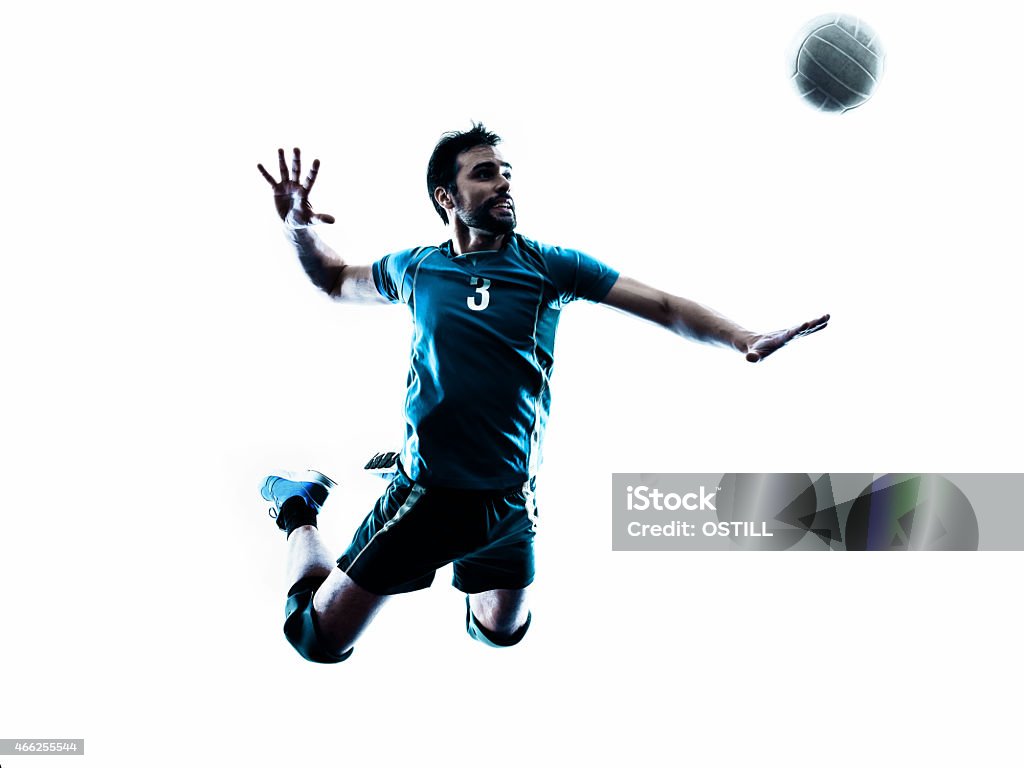Silhueta de homem pulando de vôlei - Foto de stock de Voleibol royalty-free