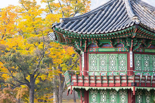 Gyeongbokgung Palace and its grounds on a fine autumn day in Seoul, South Korea.
