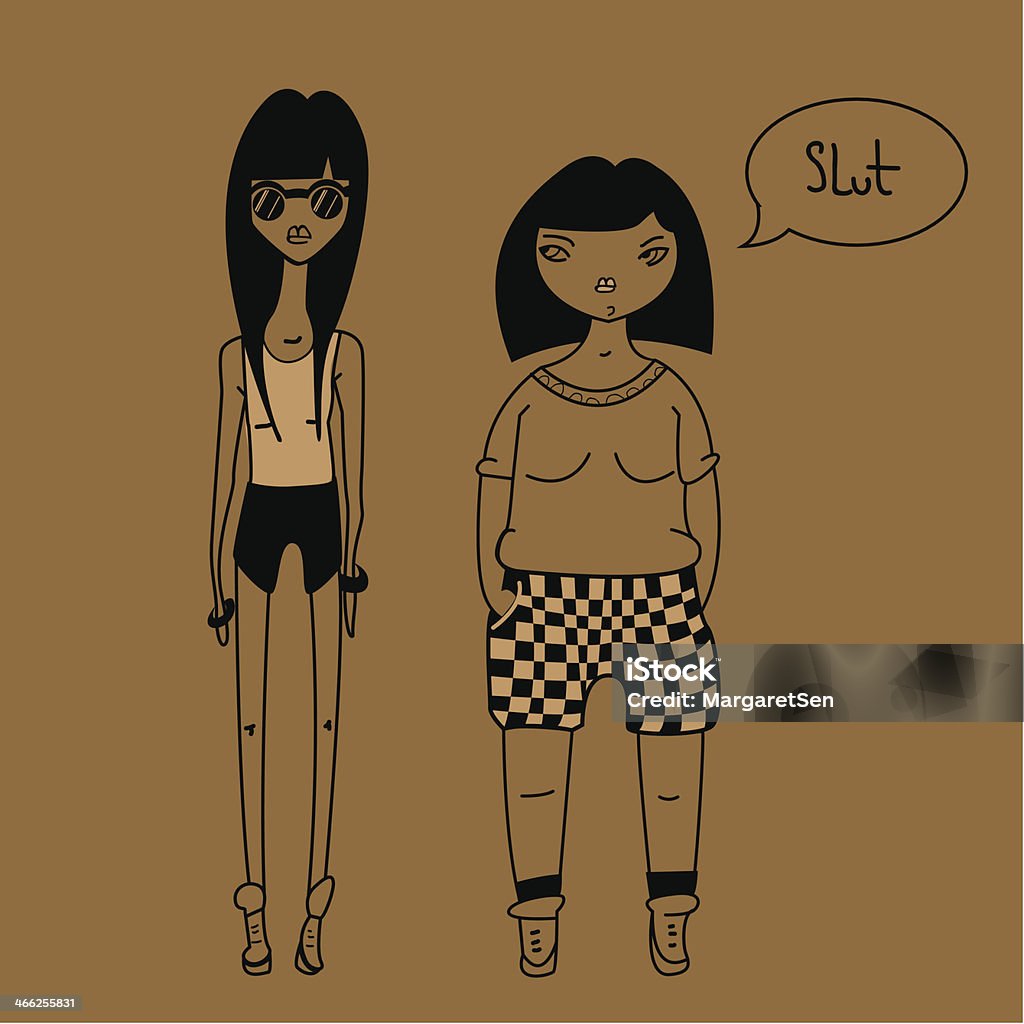 thin and fat girls illustration of two girls Hipster Culture stock vector