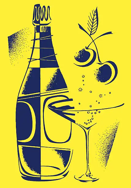 Vector illustration of Bottle and Cocktail