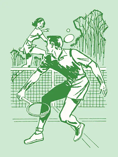 Vector illustration of Couple Playing Tennis