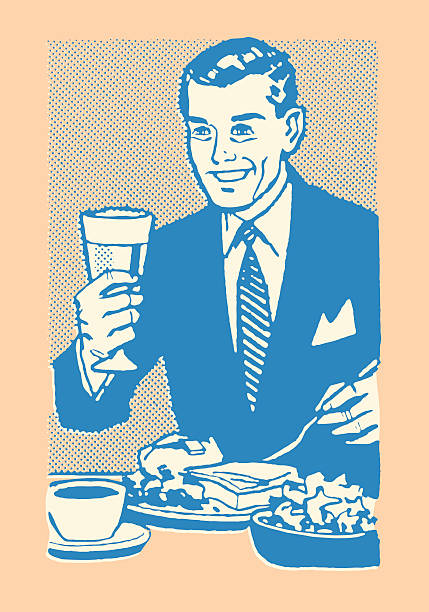 ilustrações de stock, clip art, desenhos animados e ícones de homem de beber e de comer - business styles foods and drinks drinking