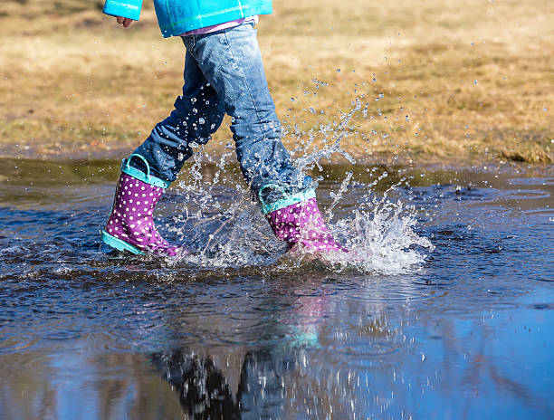 istock Bottom Half Of Girl Walking Through Spring Puddle 466257182
