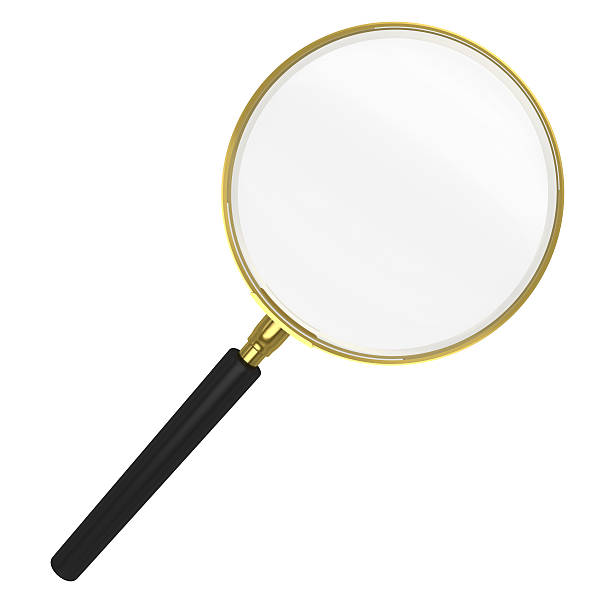 isolado gold lupa - magnifying glass low scale magnification glass three dimensional shape - fotografias e filmes do acervo