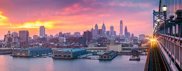 istock Philadelphia panorama under a hazy purple sunset. 466260728