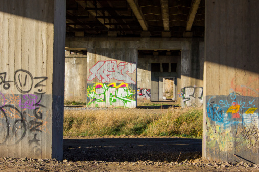 Graffiti under bridge.