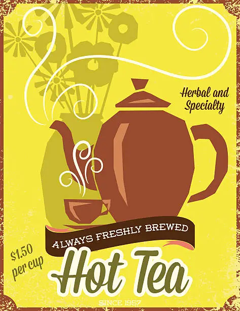 Vector illustration of Retro Style Tea Restaurant Or Diner Poster