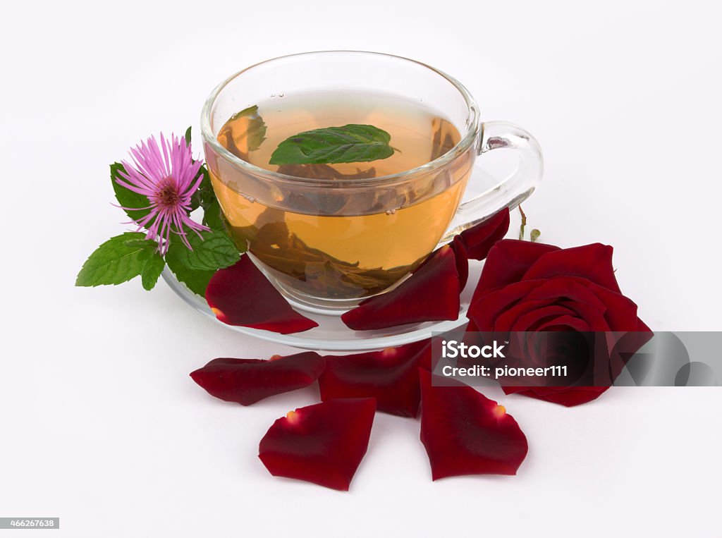 tea in glass tea in glass cup with mint leaf Aromatherapy Stock Photo