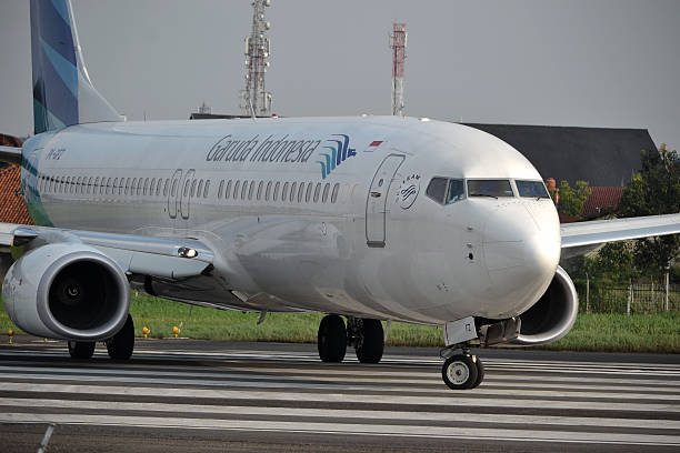 bandung, indonesia-june 16, 2014: Garuda Indonesia airline taking manoeuvre on husein sastranegara airport bandung.