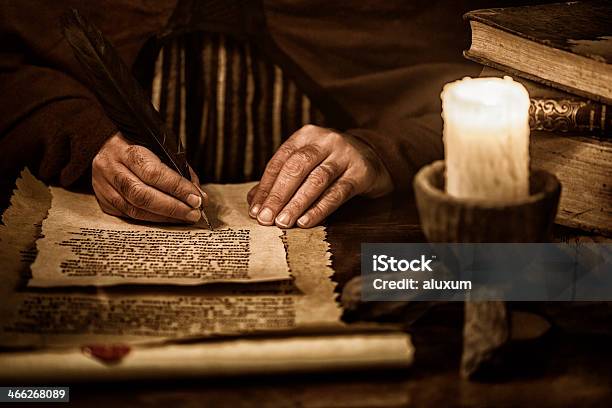 Scribe Writing Stock Photo - Download Image Now - Medieval, Paper Scroll, Handwriting