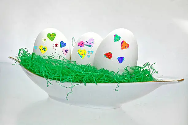 Easter eggs with colourful hearts