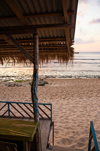 istock Wooden kiosk on the beach at sunset 466274344