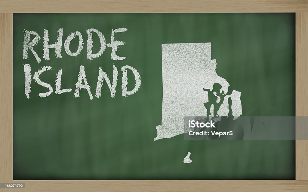 outline map of rhode island on blackboard drawing of rhode island state on chalkboard, drawn by chalk 2015 Stock Photo