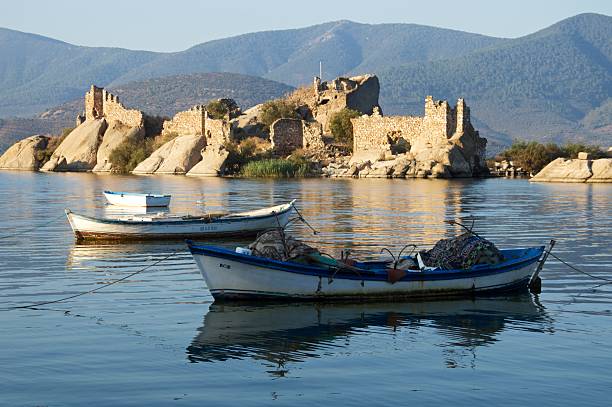 istock Fishing boats with ruins 466274974